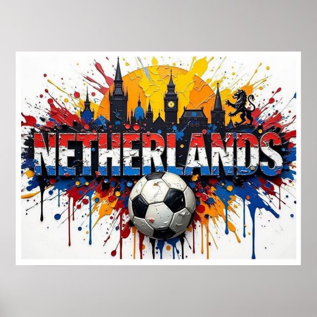 Nederländerna Fotboll Stadsscen Oljemålning Stil  Poster (Framsidan)