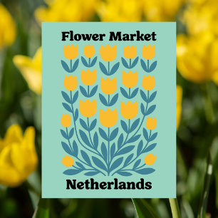 Nederländerna Holland Blommamarknad Gul Tulpan Vykort