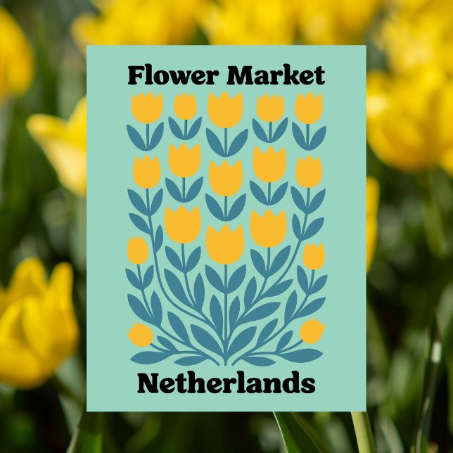 Nederländerna Holland Blommamarknad Gul Tulpan Vykort (Netherlands Holland Flower Market Yellow Tulip Postcard
)