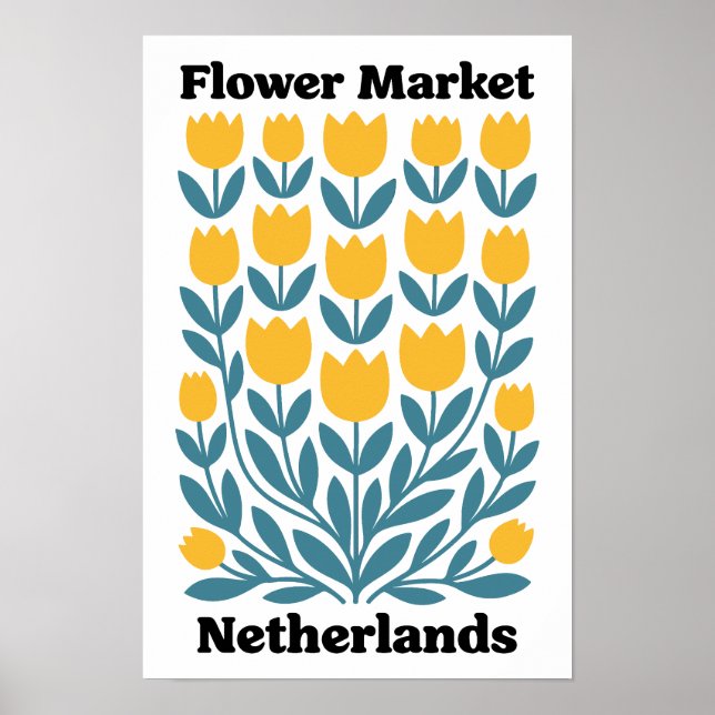 Nederländerna Holland Blommarknad Gul Tulpan Poster (Framsidan)