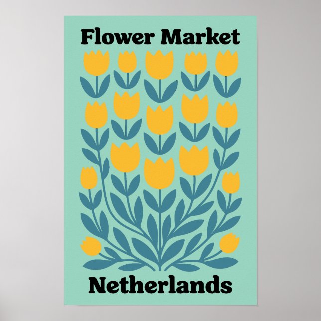 Nederländerna Holland Blommarknad Gula Tulpaner Poster (Framsidan)