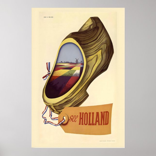 Nederländerna Holland Nederländska Amsterdam Vinta Poster (Framsidan)