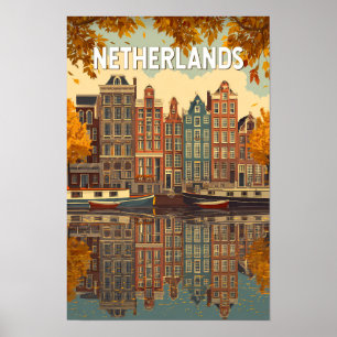 Nederländerna Illustration Resa Konst Vintage Poster