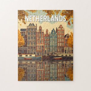 Nederländerna Illustration Resa Konst Vintage Pussel