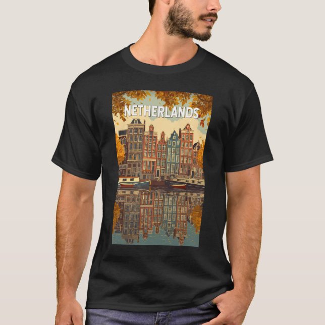 Nederländerna Illustration Resa Konst Vintage T Shirt (Framsida)