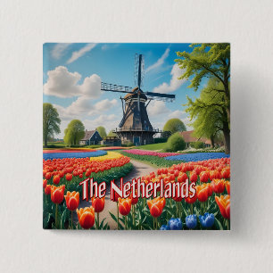 Nederländerna Kvarn & Tulips Knapp
