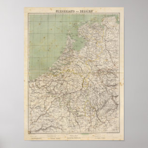 Nederländerna och Belgien kartbokkarta Poster