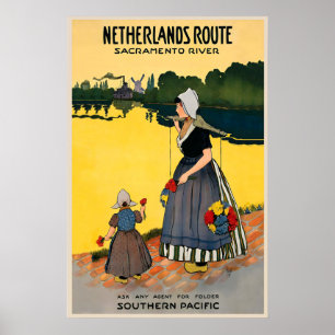 Nederländerna Rutt Sacramentofloden USA Vintage Poster