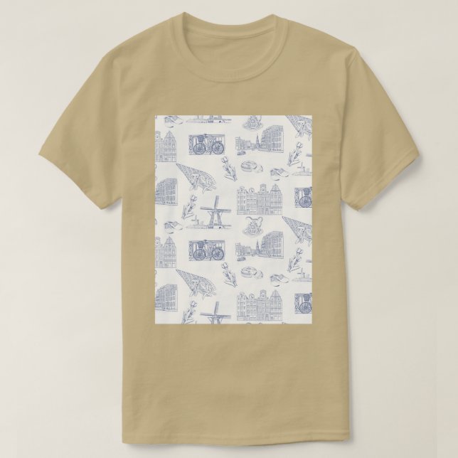 Nederländerna Toille de Jouy mönster i Delft Blue  T Shirt (Design framsida)