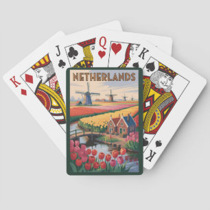 Nederländerna Tulpaner Illustration Resa Konst Vin Casinokort