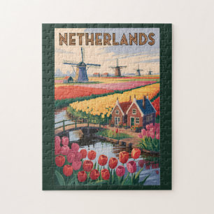 Nederländerna Tulpaner Illustration Resa Konst Vin Pussel