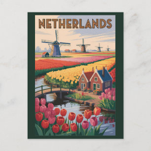 Nederländerna Tulpaner Illustration Resa Konst Vin Vykort
