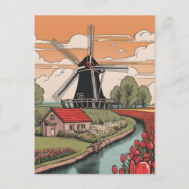 Nederländerna Windmills Vykort (Framsida)