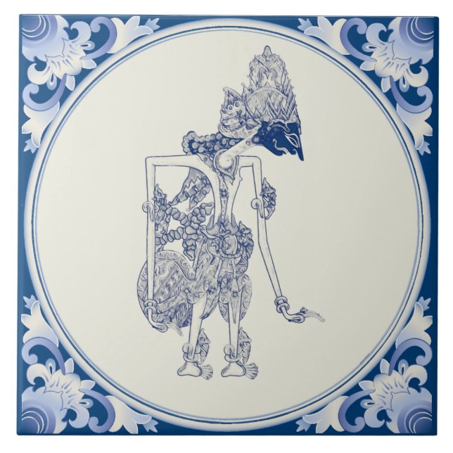 Nederländsk-indonesisk skugga-marionett Delft Blau Kakelplatta (Framsidan)