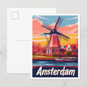 Nederländska Amsterdam Vintage resor Illustration Vykort