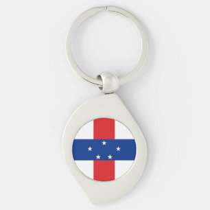 Nederländska Antillerna Flagga Swirl Silverfärgad Nyckelring