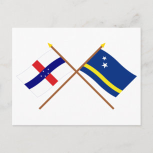 Nederländska Antillerna och Curacao Crossed Flaggo Vykort