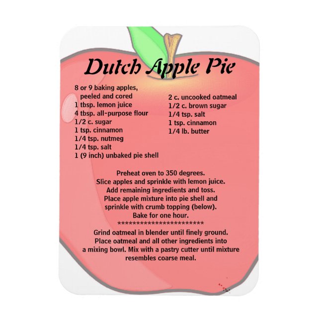 Nederländska Apple Paj Recipe Magnet (Vertikal)