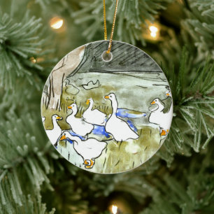 Nederländska Art nouveau Ankor och gäss Julgransprydnad Keramik