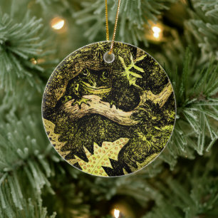 Nederländska Art nouveau Frog i Träd Julgransprydnad Keramik