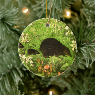 Nederländska Art nouveau Hedgehog och Spädbarn Julgransprydnad Keramik