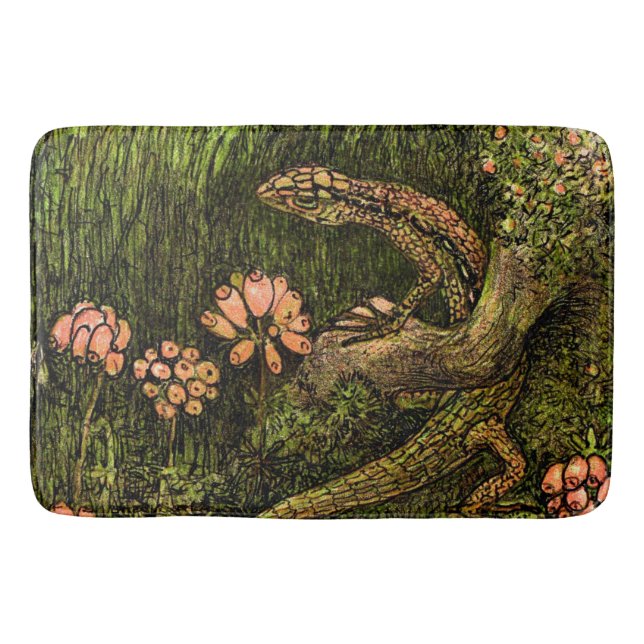 Nederländska Art nouveau Lizard och Wildblommor Badrumsmatta (Framsidan)