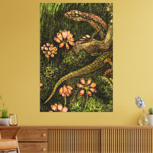 Nederländska Art nouveau Lizard och Wildblommor Canvastryck