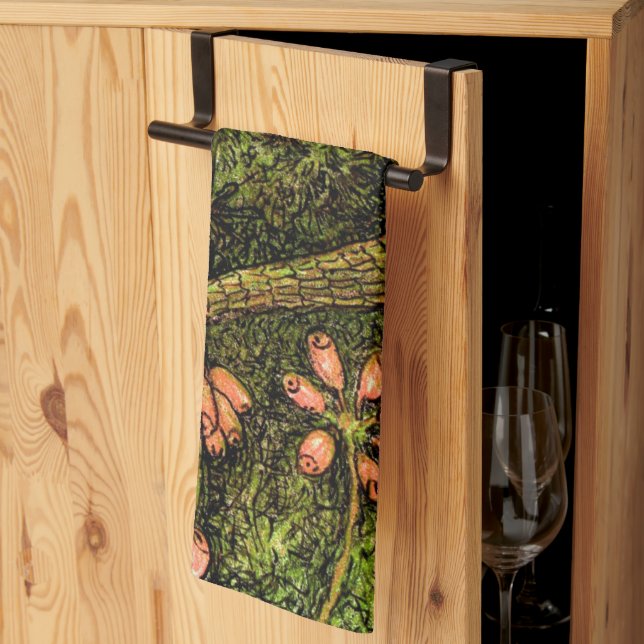 Nederländska Art nouveau Lizard och Wildblommor Kökshandduk (Thirds Fold)