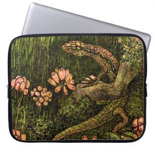 Nederländska Art nouveau Lizard och Wildblommor Laptop Fodral