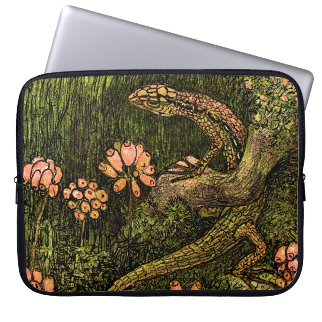 Nederländska Art nouveau Lizard och Wildblommor Laptop Fodral (Framsidan)