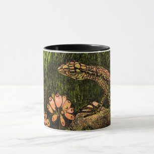 Nederländska Art nouveau Lizard och Wildblommor Mugg