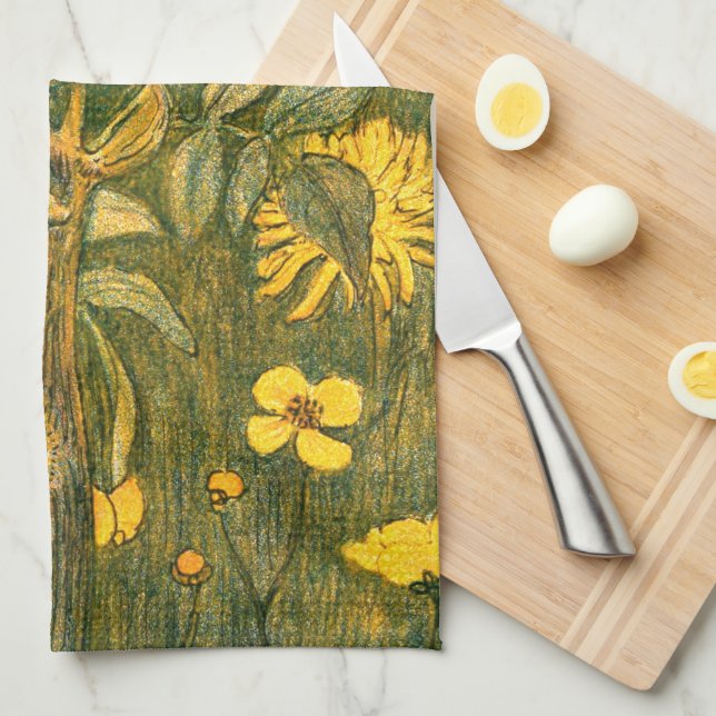 Nederländska Art nouveau Meadow Wildblommor, Butte Kökshandduk (Vikt i Fjärdedel)