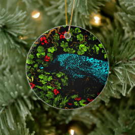 Nederländska Art nouveau Peacock and Butterfly Julgransprydnad Keramik