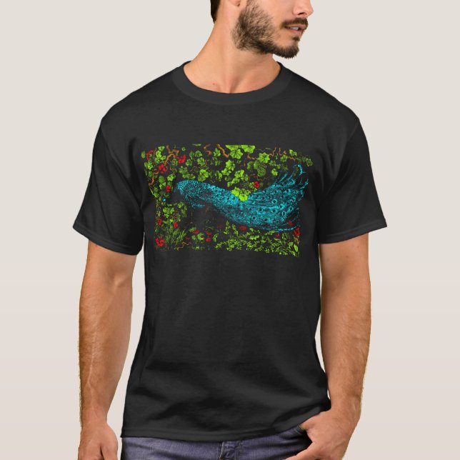 Nederländska Art nouveau Peacock and Butterfly T Shirt (Framsida)