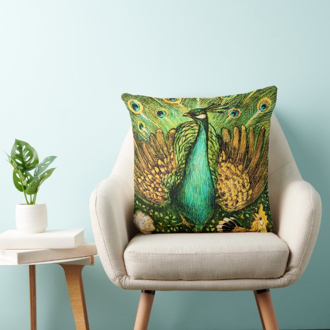 Nederländska Art nouveau Peacock och Chickens Kudde (Stol)
