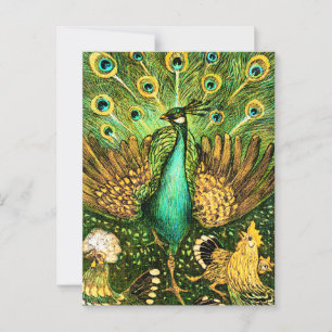 Nederländska Art nouveau Peacock och Chickens Vykort