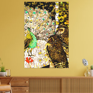 Nederländska Art nouveau Peacock och Uggla Canvastryck