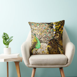 Nederländska Art nouveau Peacock och Uggla Kudde