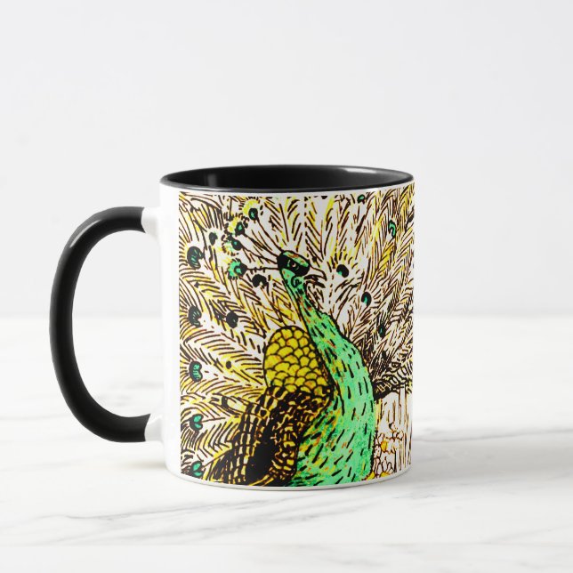 Nederländska Art nouveau Peacock och Uggla Mugg (Vänster)