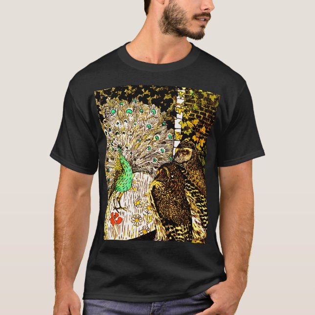 Nederländska Art nouveau Peacock och Uggla T Shirt (Framsida)