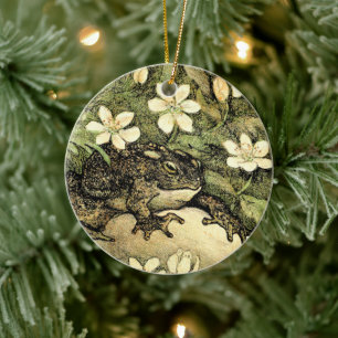 Nederländska Art nouveau Toad och Dogwood Julgransprydnad Keramik