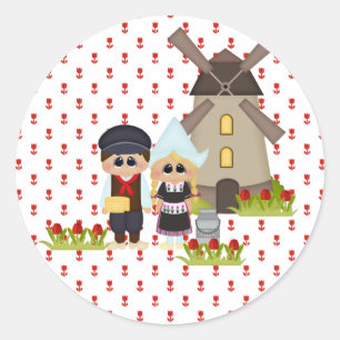 Nederländska barn i World Holland Tulips Sticker Runt Klistermärke