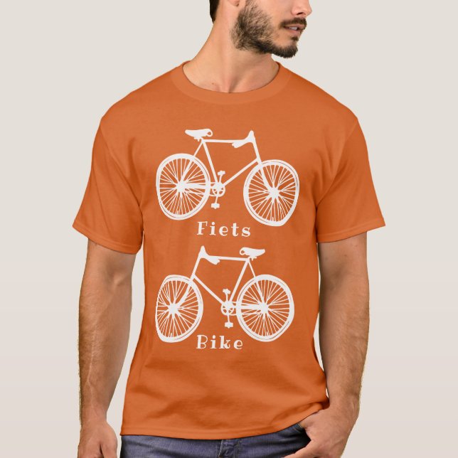 Nederländska Bike Bicycle Fiets orange white shirt T Shirt (Framsida)