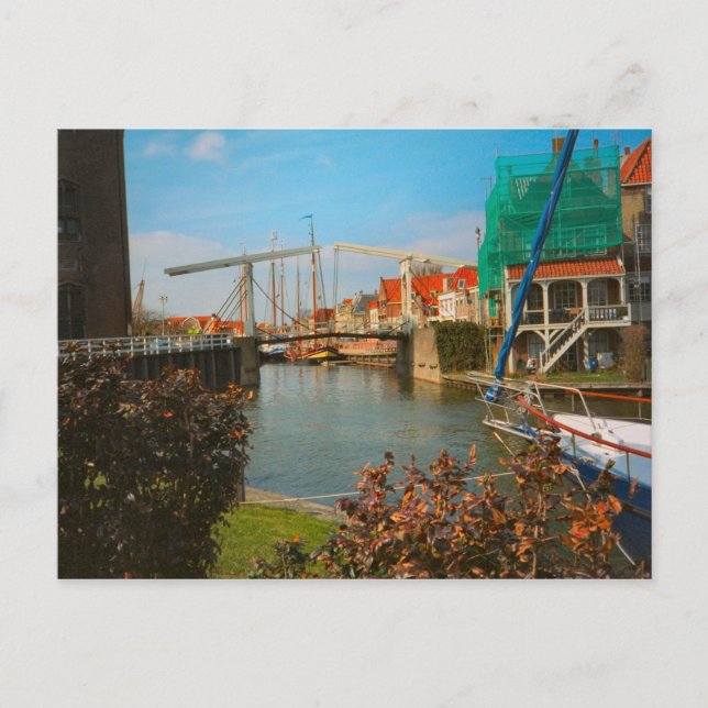Nederländska bron, hus och kajsider, Enkhuizen Vykort (Framsida)