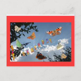 Nederländska Butterflies Red Grattis på födelsedag Vykort