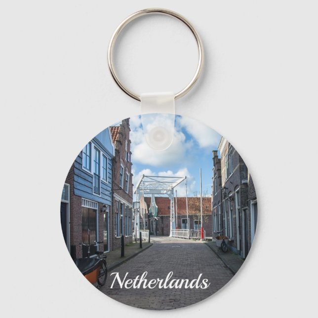 Nederländska byn med traditionell träbro nyckelring (Framsida)