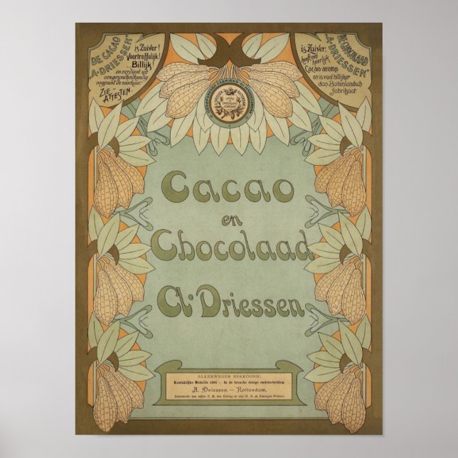 Nederländska Cacao & Chocolate Label Circa 1900 Poster (Framsidan)