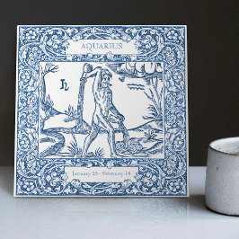 Nederländska Delft Blue Aquarius Vintage Zodiac-te Kakelplatta
