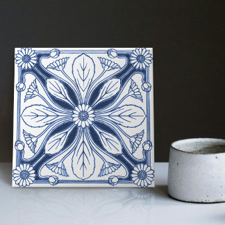 Nederländska Delft Blue Daisy Repro Backsplash Kit Kakelplatta