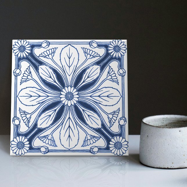 Nederländska Delft Blue Daisy Repro Backsplash Kit Kakelplatta (Skapare uppladdad)